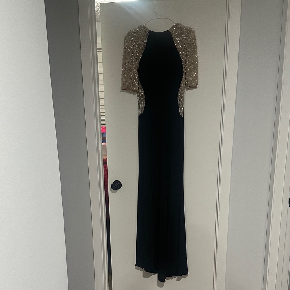 Xscape Elegant Black and Gold Evening dress